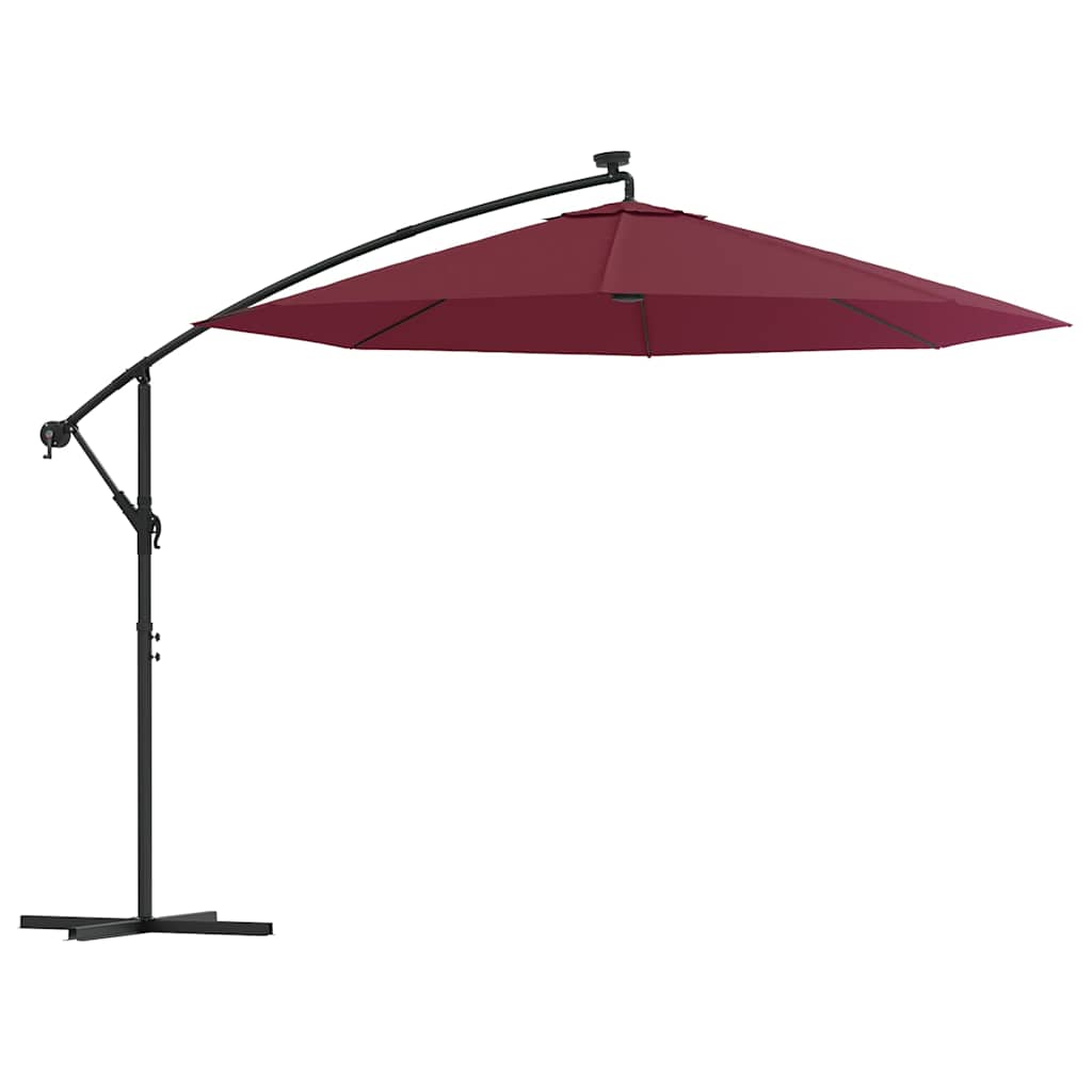 Ombrellone a Sbalzo con LED e Palo in Acciaio 300 cm Rosso Vino | homemem39