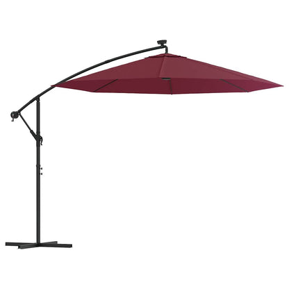 Ombrellone a Sbalzo con LED e Palo in Acciaio 300 cm Rosso Vino | homemem39