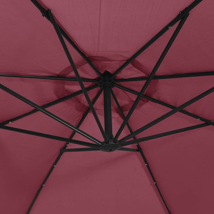 Ombrellone a Sbalzo con LED e Palo in Acciaio 300 cm Rosso Vino | homemem39