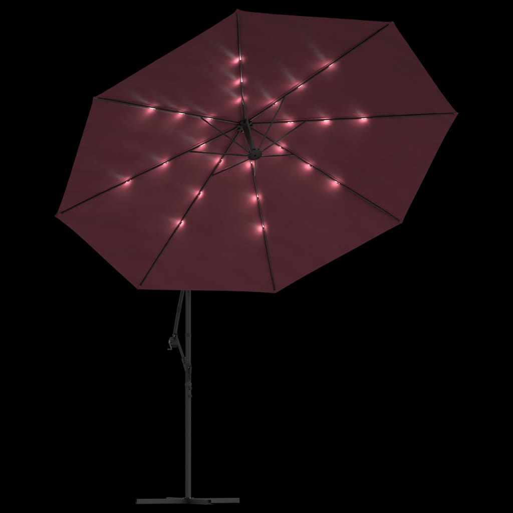 Ombrellone a Sbalzo con LED Rosso Bordò 350 cm | homemem39