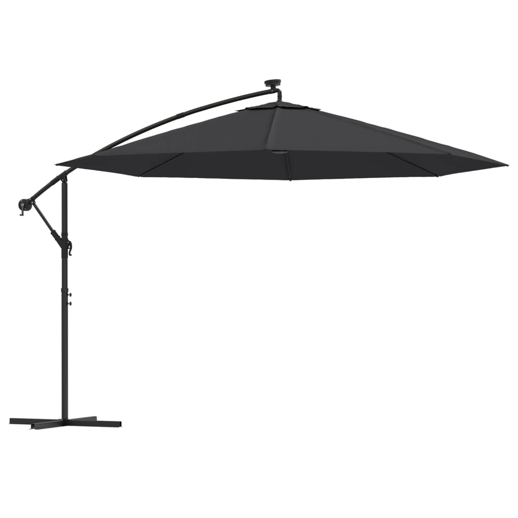 Ombrellone a Sbalzo con Palo e Luci a LED Nero 350 cm | homemem39