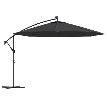 Ombrellone a Sbalzo con Palo e Luci a LED Nero 350 cm | homemem39