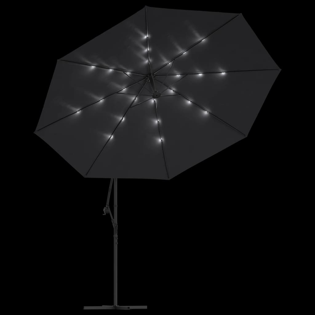 Ombrellone a Sbalzo con Palo e Luci a LED Nero 350 cm | homemem39