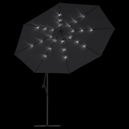 Ombrellone a Sbalzo con Palo e Luci a LED Nero 350 cm | homemem39