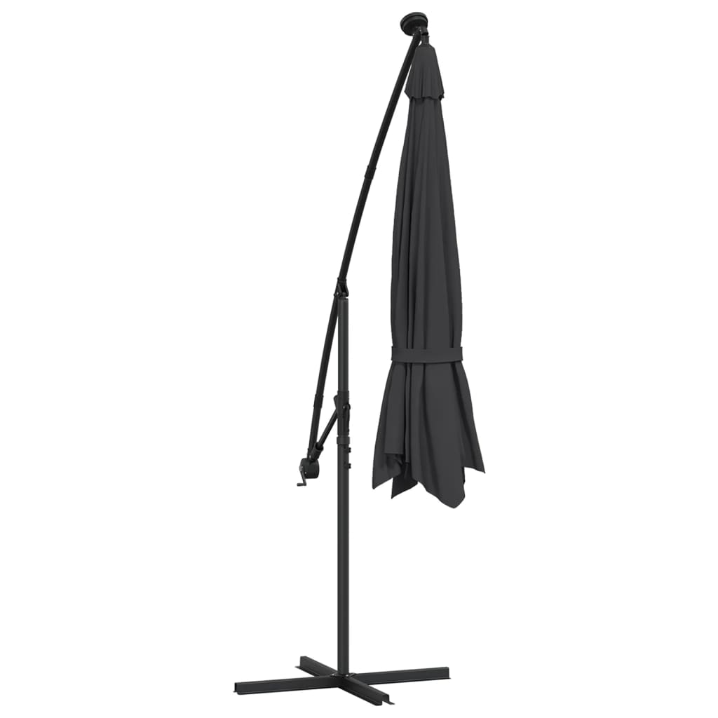 Ombrellone a Sbalzo con Palo e Luci a LED Nero 350 cm | homemem39