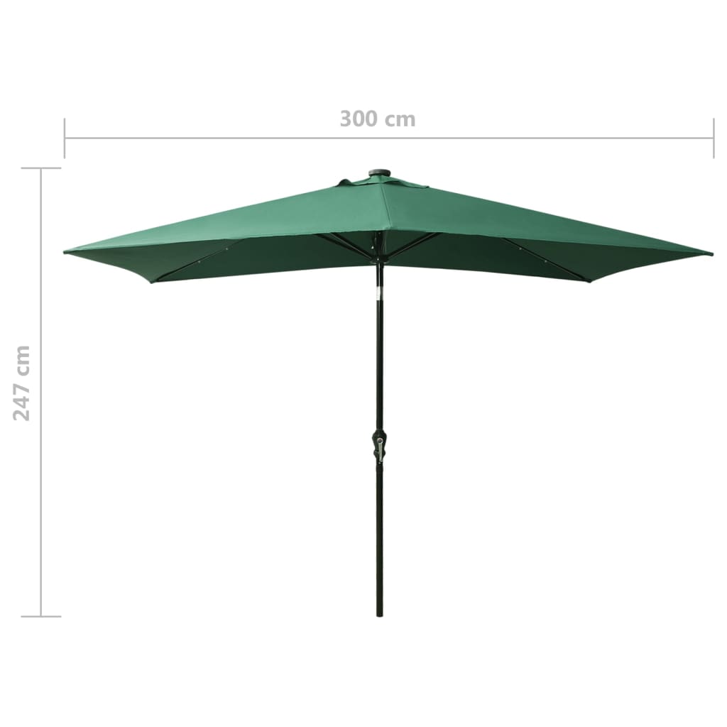 Ombrellone a Sbalzo con Palo in Acciaio e LED Verde 2x3 m - homemem39