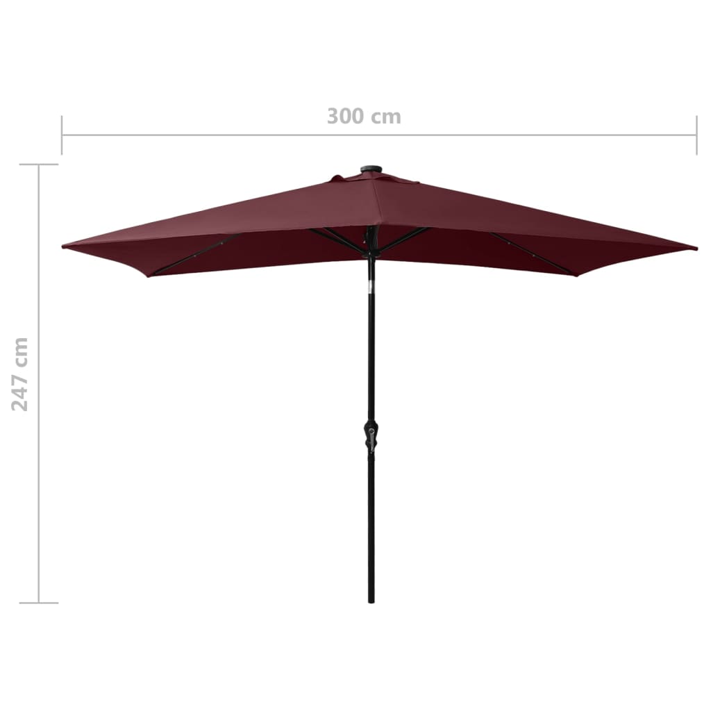 Ombrellone a Sbalzo con Palo in Acciaio e LED Bordeaux 2x3 m - homemem39