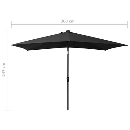 Ombrellone a Sbalzo con Palo in Acciaio e LED Nero 2x3 m - homemem39