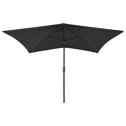 Ombrellone a Sbalzo con Palo in Acciaio e LED Nero 2x3 m - homemem39