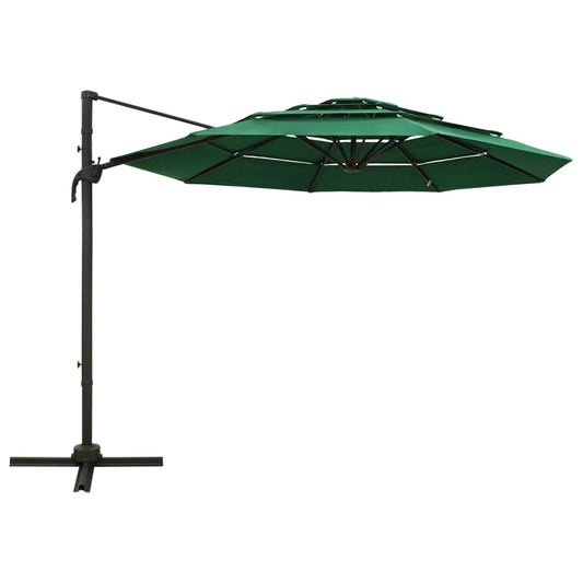 Ombrellone a Sbalzo 4 Livelli Palo Alluminio Verde 3x3 m - homemem39