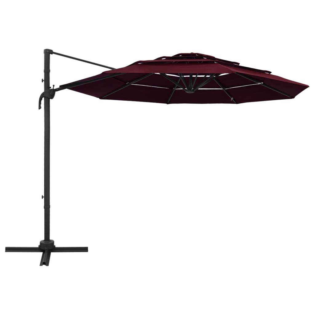 Ombrellone a Sbalzo 4 Livelli Palo in Alluminio 3x3 m Bordeaux | homemem39