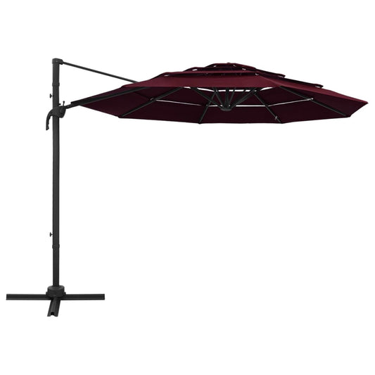 Ombrellone a Sbalzo 4 Livelli Palo in Alluminio 3x3 m Bordeaux - homemem39