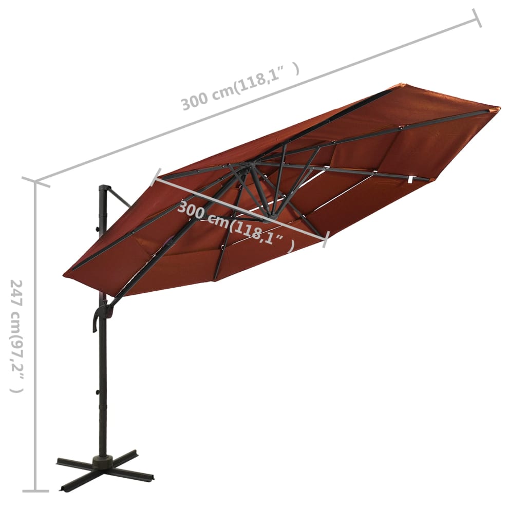 Ombrellone a Sbalzo 4 Livelli Palo in Alluminio 3x3m Terracotta - homemem39
