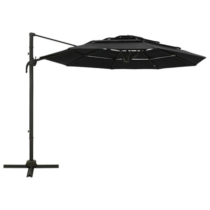 Ombrellone a Sbalzo a 4 Livelli Palo in Alluminio 3x3 m Nero - homemem39