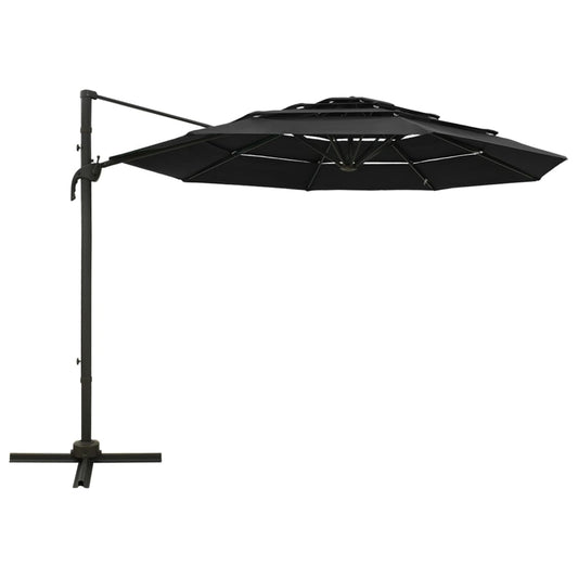 Ombrellone a Sbalzo a 4 Livelli Palo in Alluminio 3x3 m Nero - homemem39