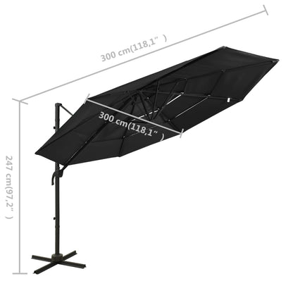 Ombrellone a Sbalzo a 4 Livelli Palo in Alluminio 3x3 m Nero - homemem39