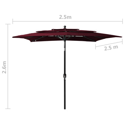 Ombrellone a 3 Livelli con Palo in Alluminio Rosso Bordò 3 m - homemem39