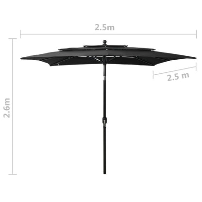 Ombrellone a Sbalzo 3 Livelli Palo Alluminio 2,5x2,5 m Nero - homemem39