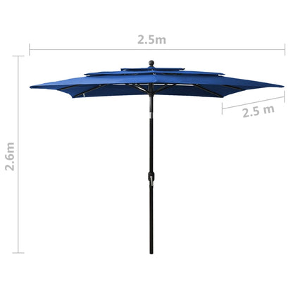 Ombrellone a Sbalzo 3 Livelli Palo Alluminio 2,5x2,5 m Azzurro