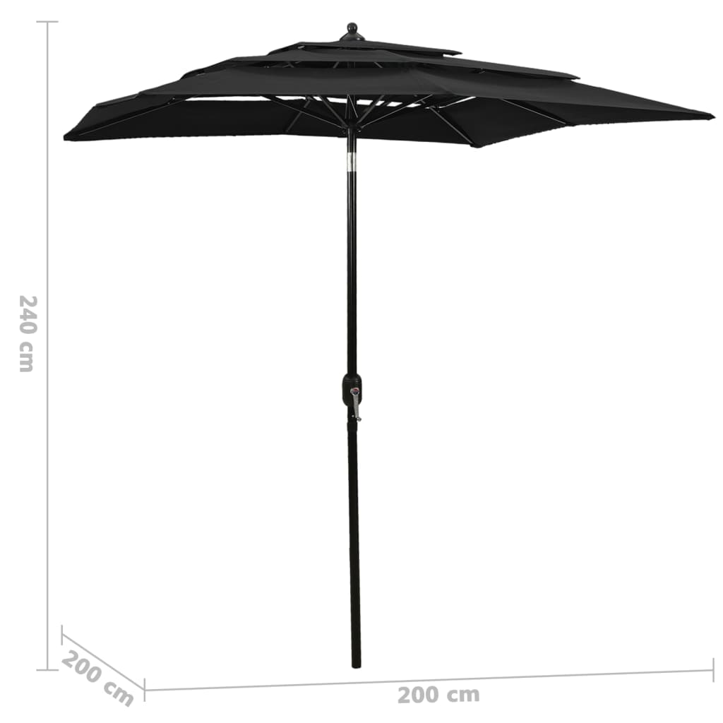 Ombrellone a Sbalzo 3 Livelli Palo Alluminio 2x2 m Nero - homemem39
