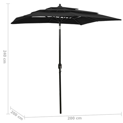 Ombrellone a Sbalzo 3 Livelli Palo Alluminio 2x2 m Nero - homemem39