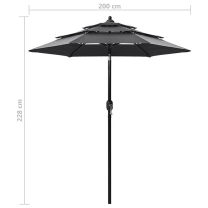 Ombrellone a 3 Livelli con Palo in Alluminio Antracite 2 m - homemem39