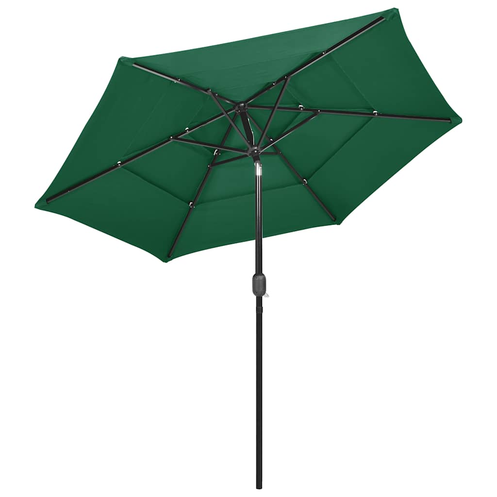 Ombrellone a 3 Livelli con Palo in Alluminio Verde 2,5 m | homemem39
