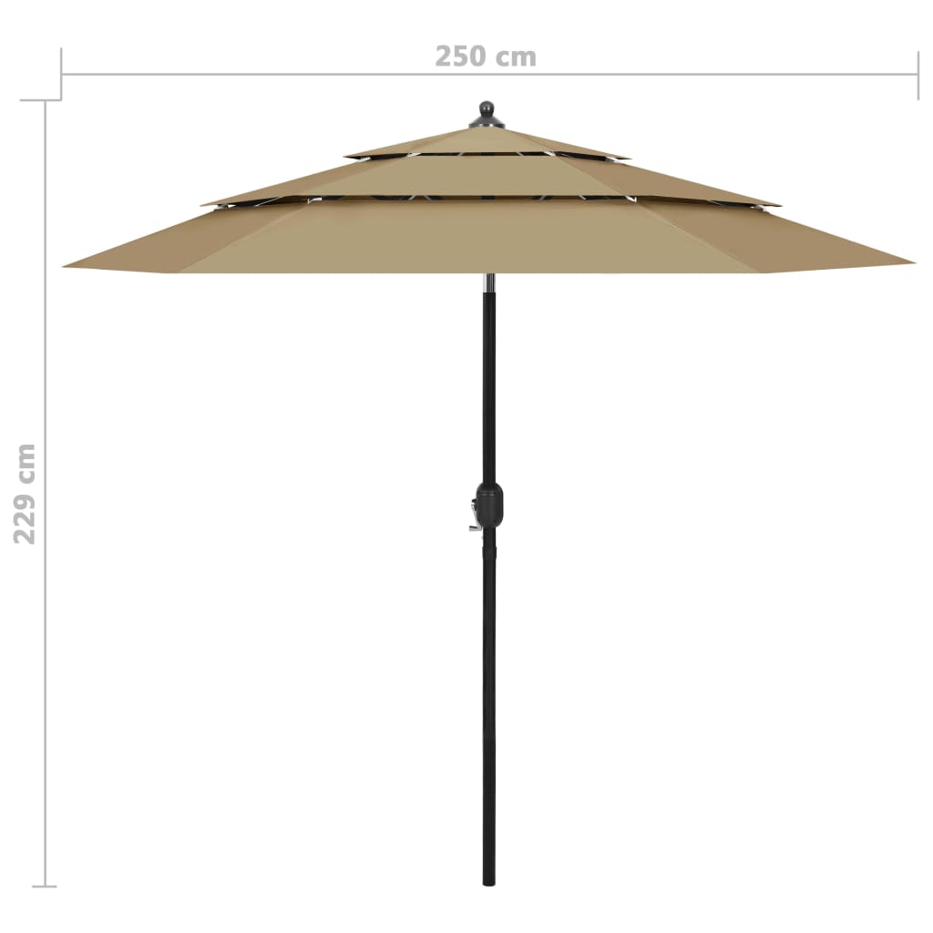 Ombrellone a 3 Livelli con Palo in Alluminio Tortora 2,5 m | homemem39