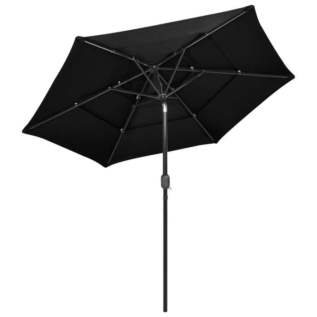 Ombrellone a Sbalzo 3 Livelli Palo Alluminio 2,5 m Nero | homemem39