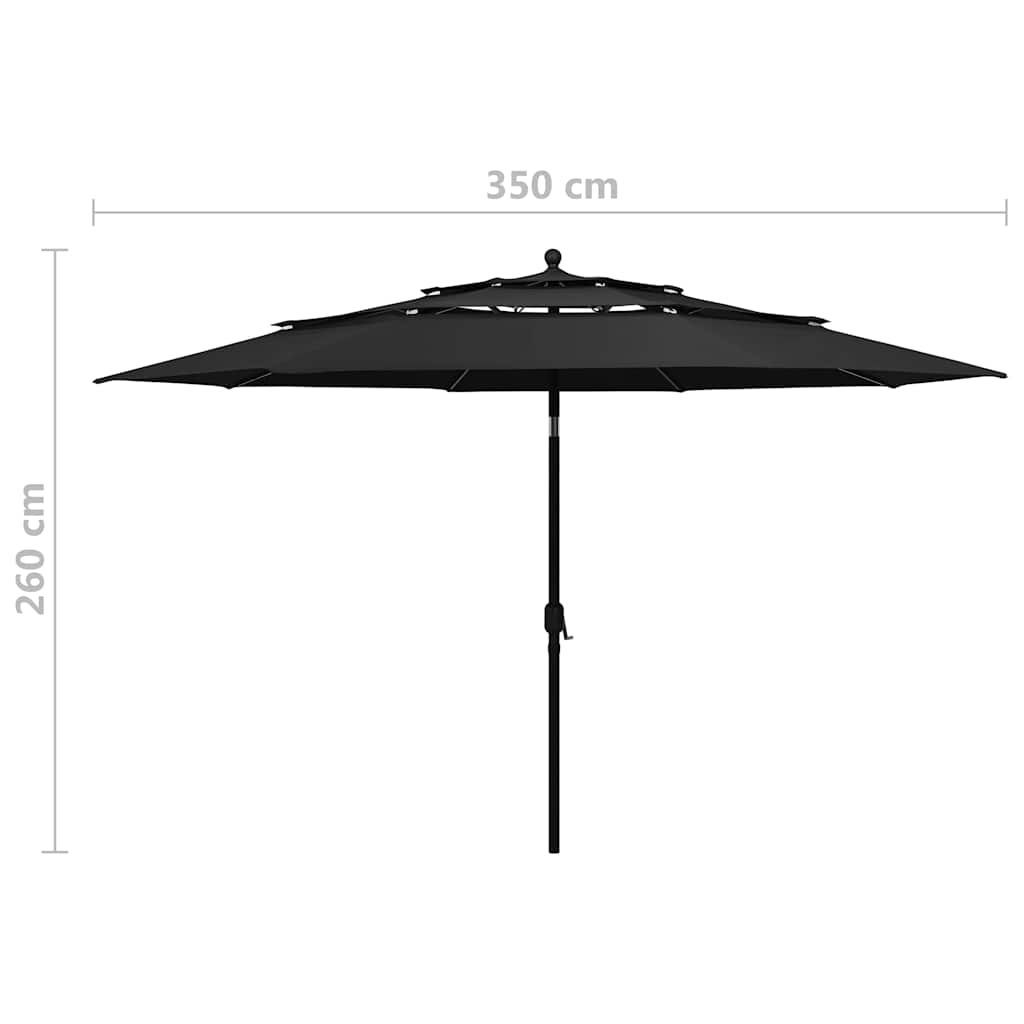 Ombrellone a Sbalzo 3 Livelli Palo Alluminio 3,5 m Nero | homemem39