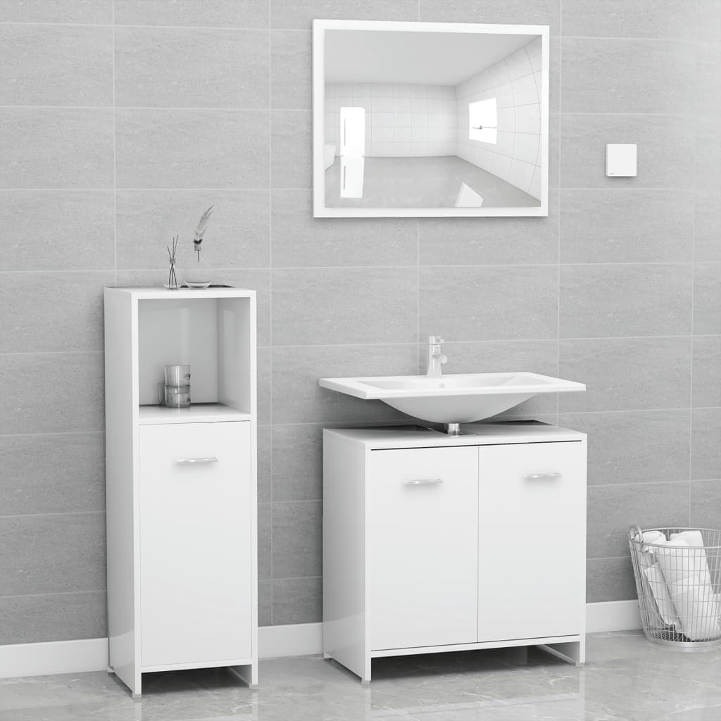Set Mobili da Bagno 4 pz Bianco in Legno Multistrato