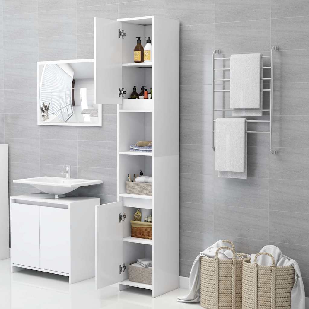 Set Mobili da Bagno 3 pz Bianco in Truciolato