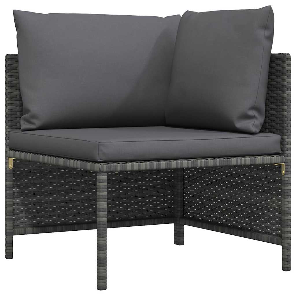 Divano ad Angolo Modulare con Cuscini in Polyrattan Grigio