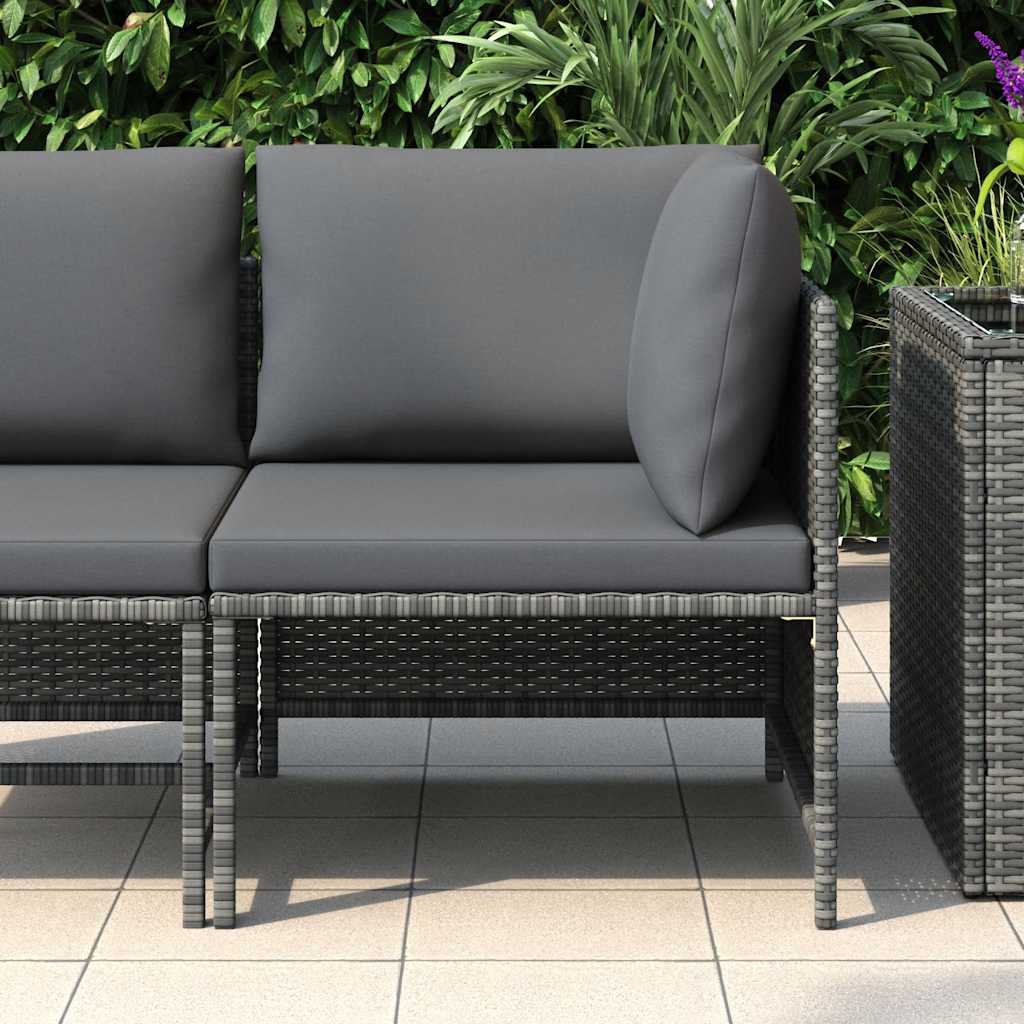 Divano ad Angolo Modulare con Cuscini in Polyrattan Grigio