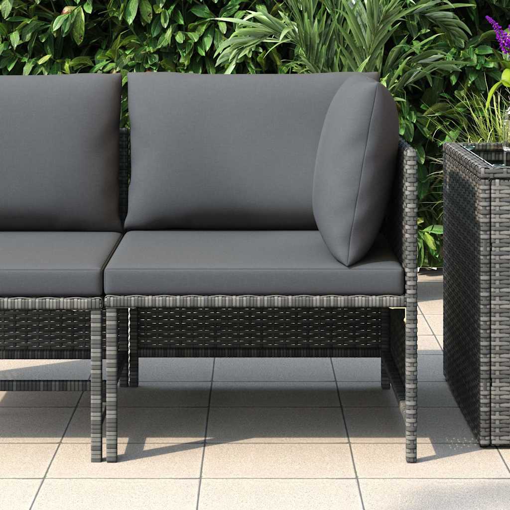 Divano ad Angolo Modulare con Cuscini in Polyrattan Grigio