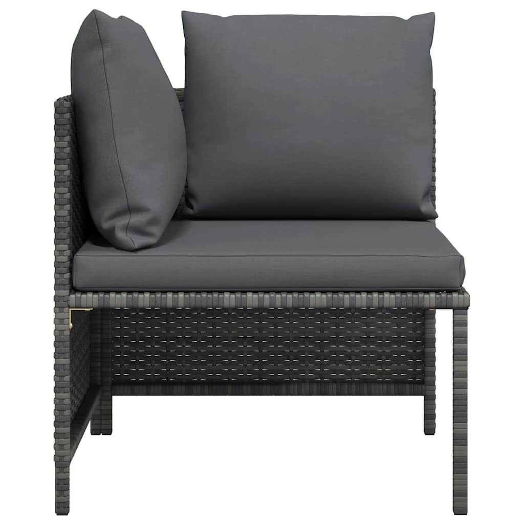 Divano ad Angolo Modulare con Cuscini in Polyrattan Grigio