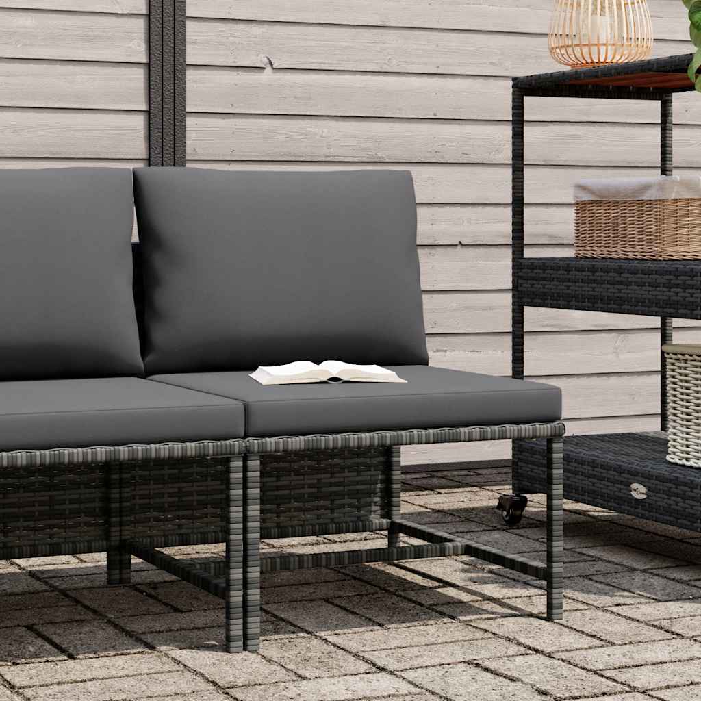 Divano Centrale Modulare con Cuscini in Polyrattan Grigio - homemem39