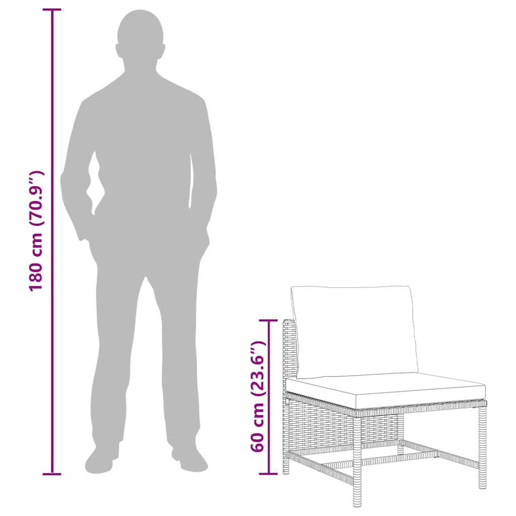 Divano Centrale Modulare con Cuscini in Polyrattan Grigio - homemem39