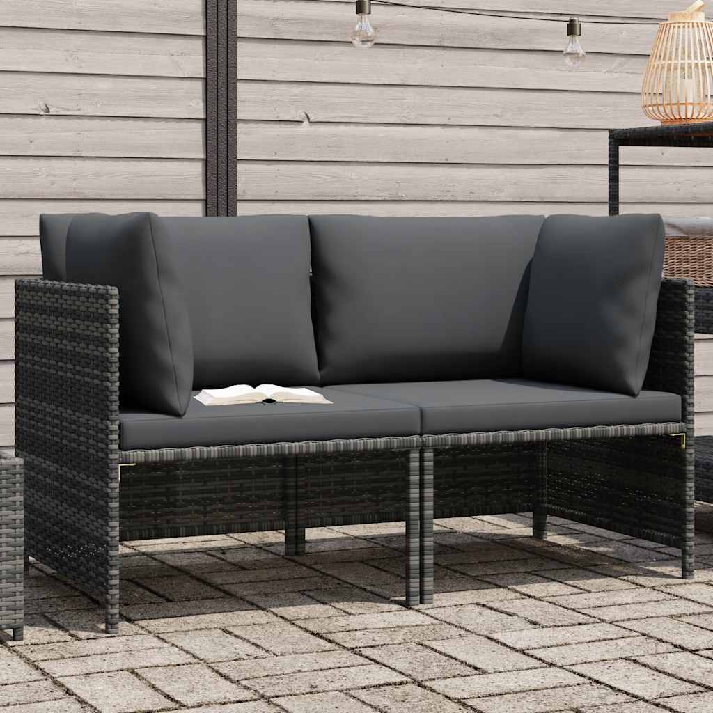 Divano da Giardino a 2 Posti con Cuscini in Polyrattan Grigio