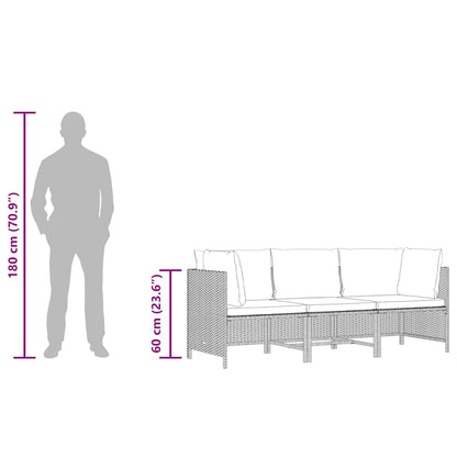 Divano da Giardino a 3 Posti con Cuscini in Polyrattan Grigio