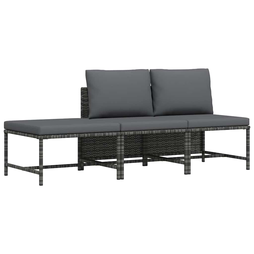 Set Divani da Giardino 3 pz con Cuscini Grigio in Polyrattan