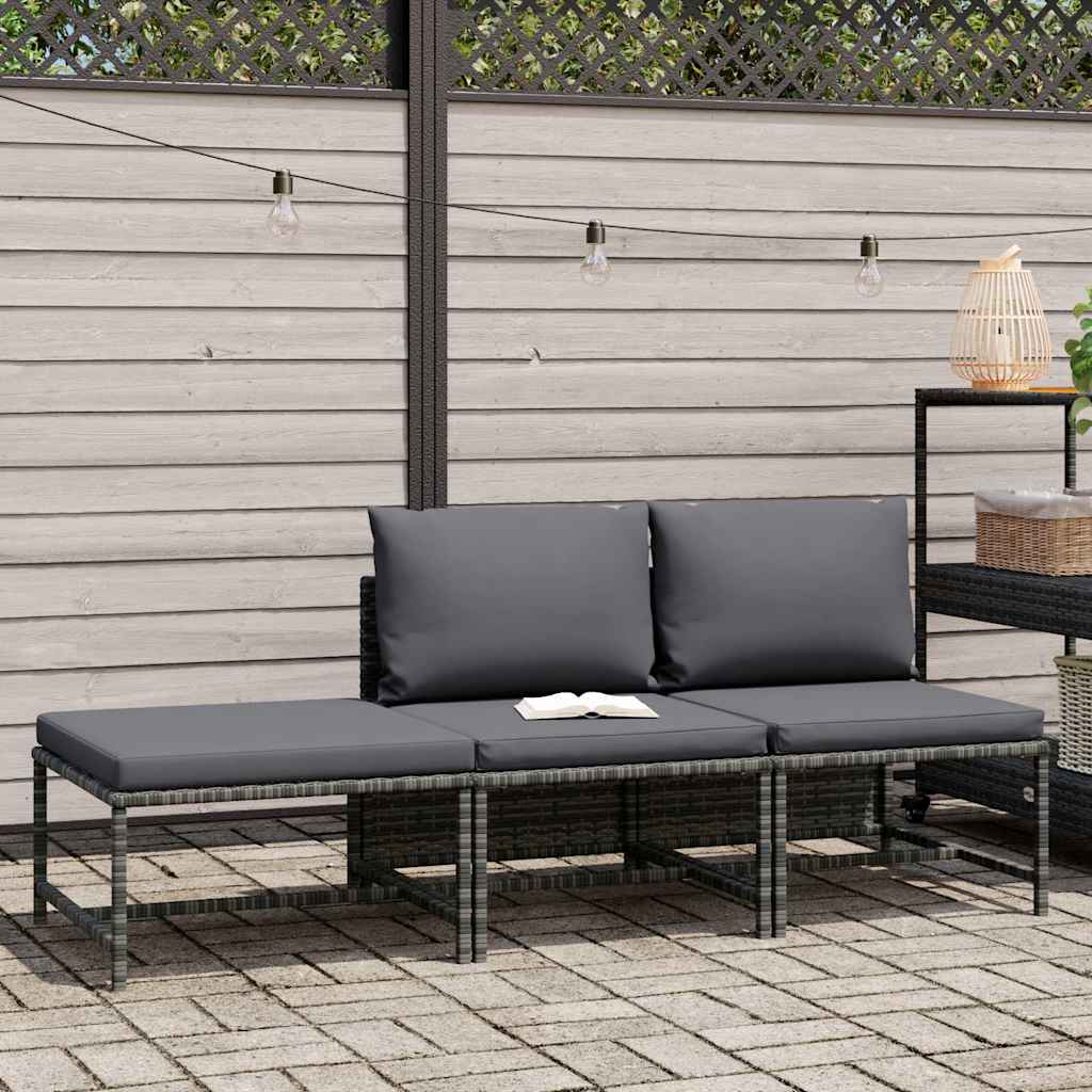 Set Divani da Giardino 3 pz con Cuscini Grigio in Polyrattan