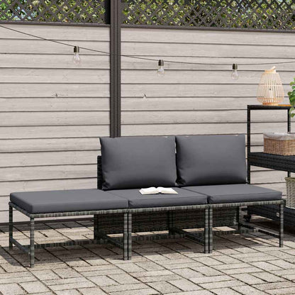 Set Divani da Giardino 3 pz con Cuscini Grigio in Polyrattan