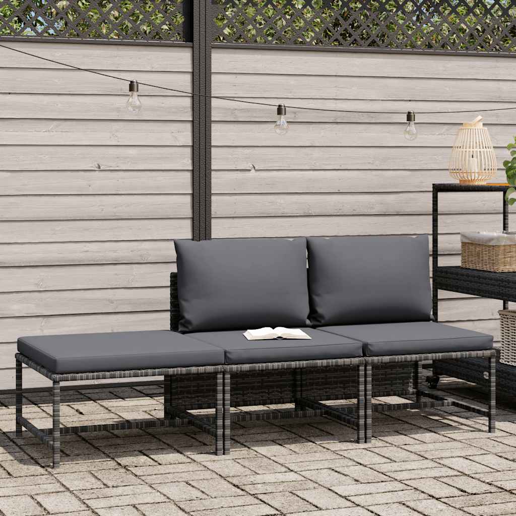 Set Divani da Giardino 3 pz con Cuscini Grigio in Polyrattan