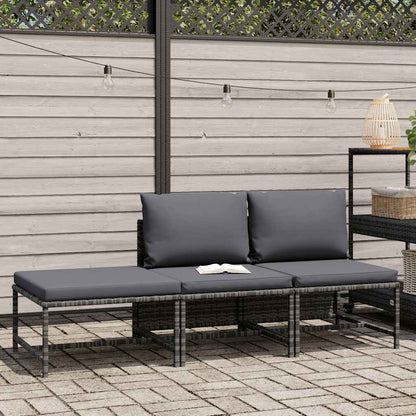 Set Divani da Giardino 3 pz con Cuscini Grigio in Polyrattan