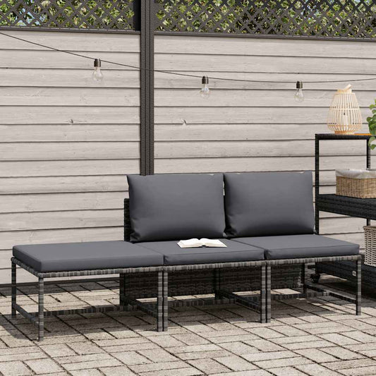 Set Divani da Giardino 3 pz con Cuscini Grigio in Polyrattan
