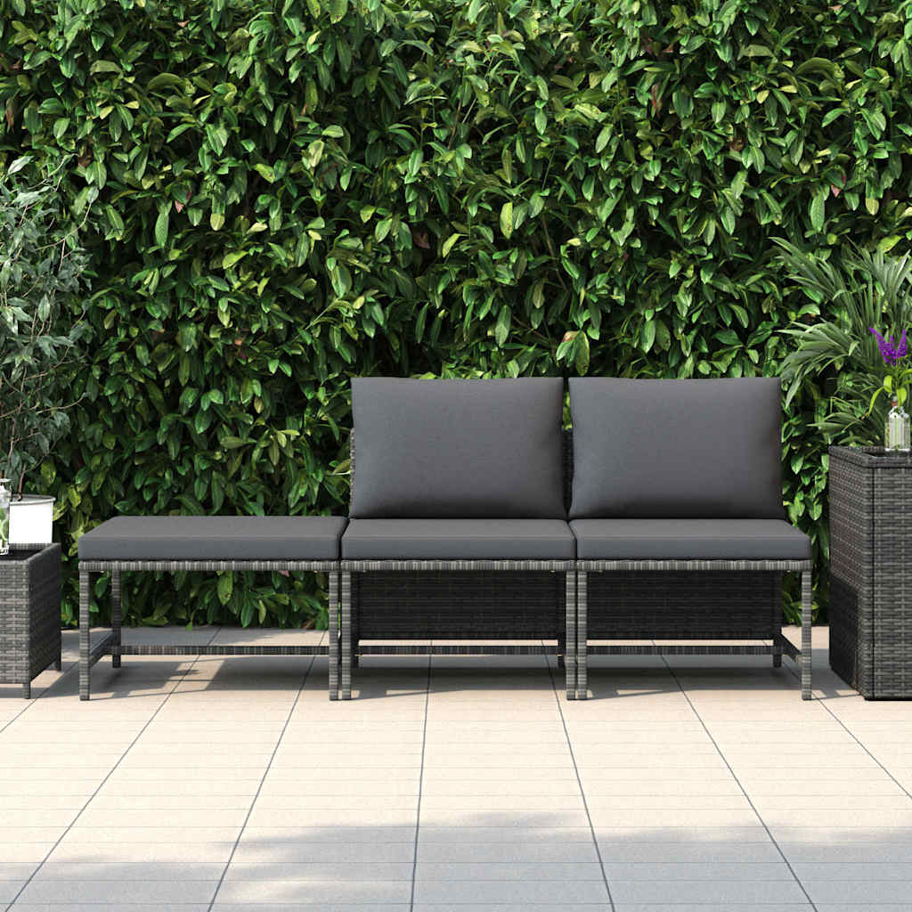 Set Divani da Giardino 3 pz con Cuscini Grigio in Polyrattan