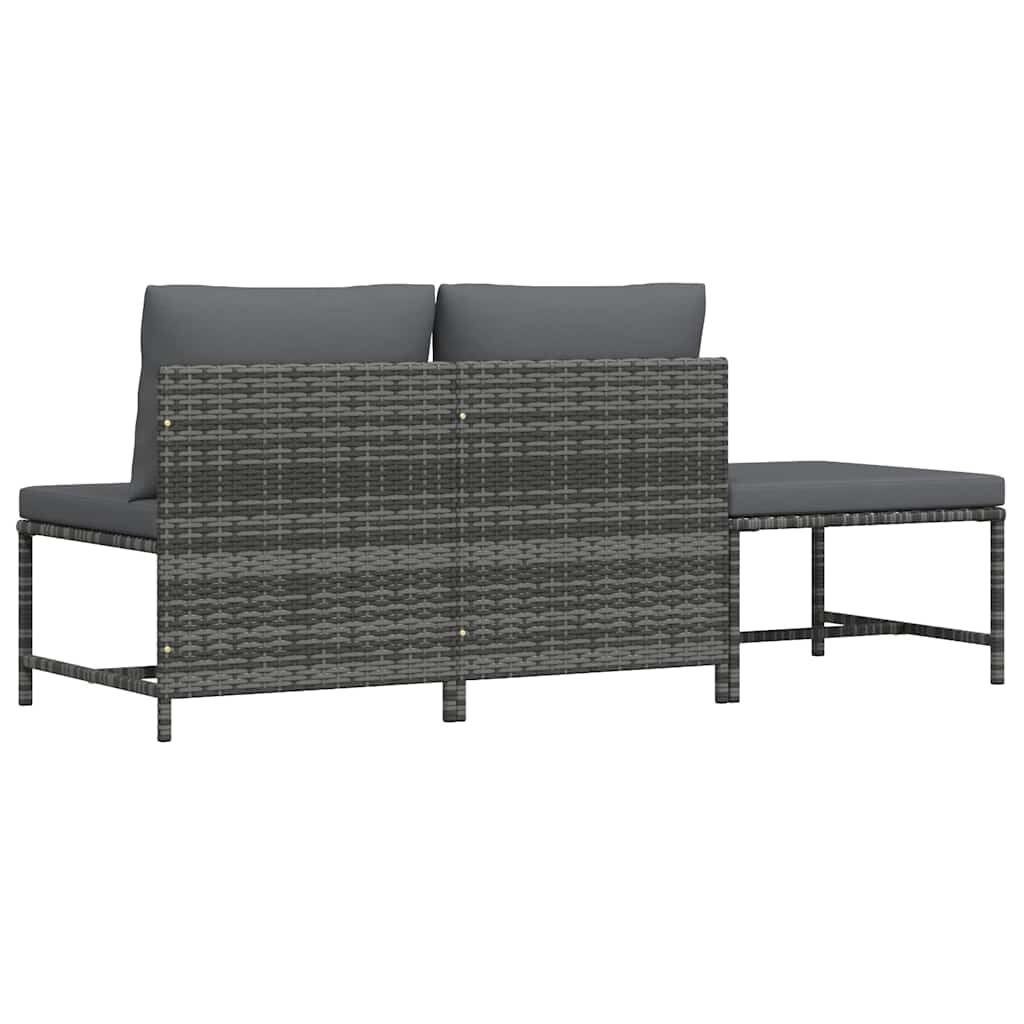 Set Divani da Giardino 3 pz con Cuscini Grigio in Polyrattan