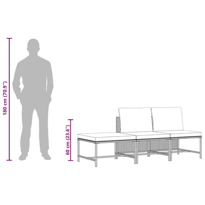 Set Divani da Giardino 3 pz con Cuscini Grigio in Polyrattan