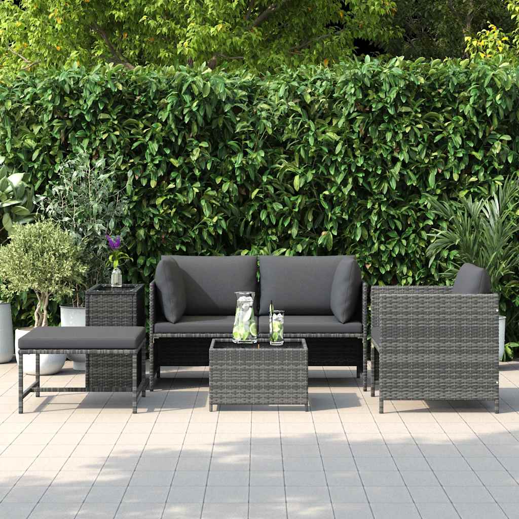 Set Divani da Giardino 4 pz con Cuscini in Polyrattan Grigio | homemem39